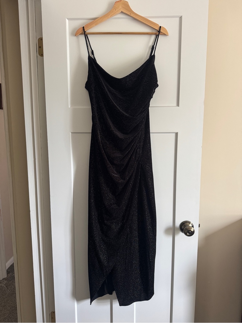 Y2K Black Sparkle Velvet Style Cowl Neck Hourglass Dress